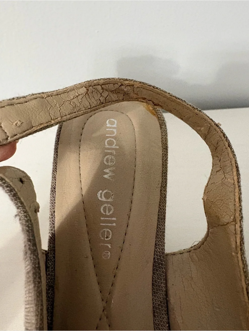Andrew Geller Linen Rose Peep Toe Slingback Wedge Sandals Earthy Coquette Size 6